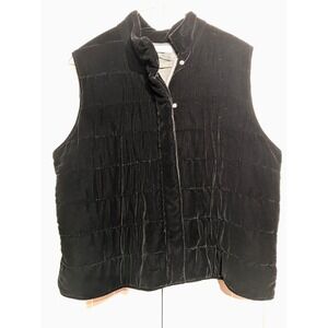 Kate Hill Vest Womens 22W Black Quilted Velvet Silk Lined Zip Puffer Warm EUC